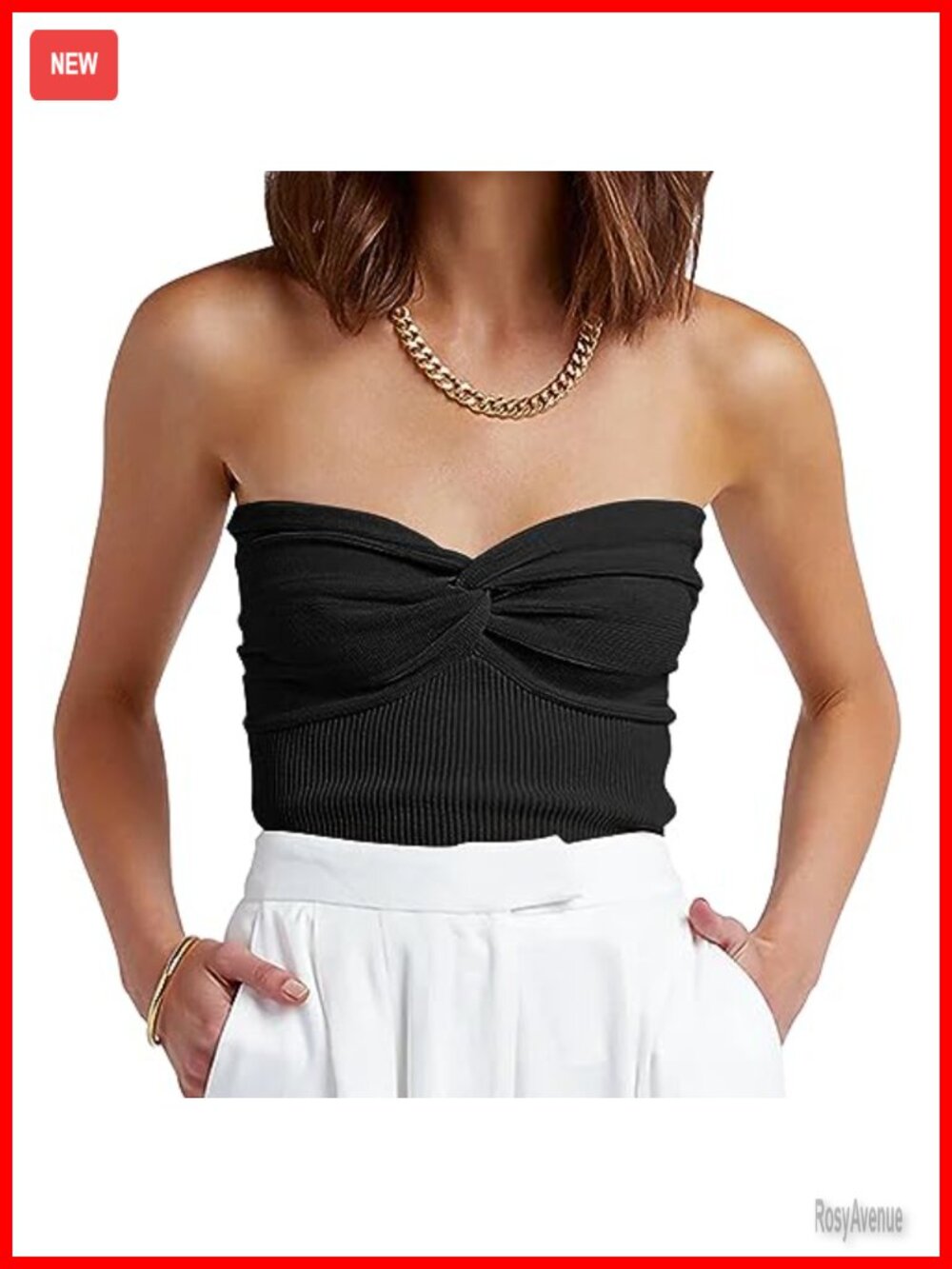 Slim Fit Ribbed Knit Tube Top Strapless Bandeau Cropped Tank Twist Front Y2K